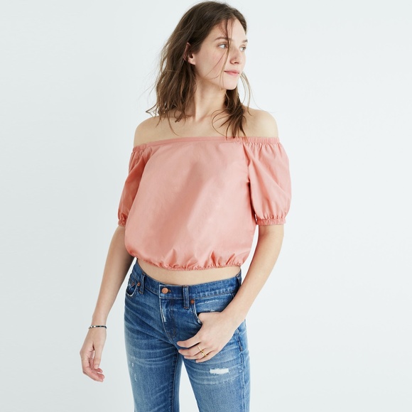NWOT MADEWELL Off The Shoulder Bubble Top Pink - Picture 1 of 6